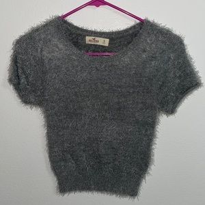 Grey fuzzy crop top